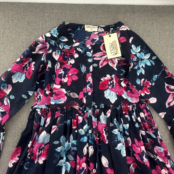 NEW! Bombay Paisley Babydoll Dress Womens XS Floral Navy‎ Blue Fusia 100% Cotton - Picture 6 of 16